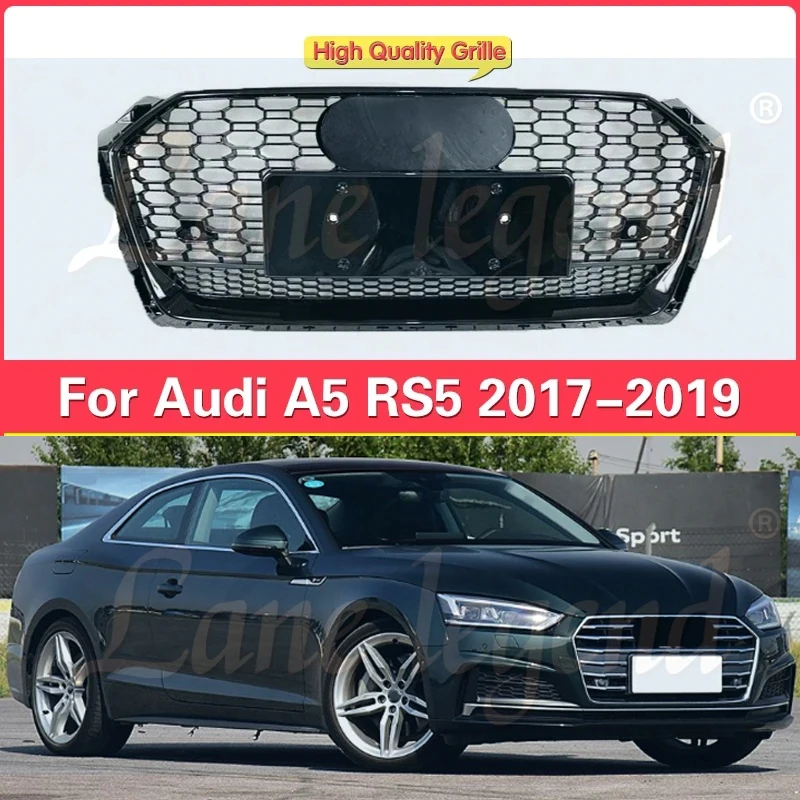 Glossy Black Honeycomb Radiator Grilles For Audi A5 2017 2018 2019Modified RS5 Bumpers Body Kit Accessories Upgrade