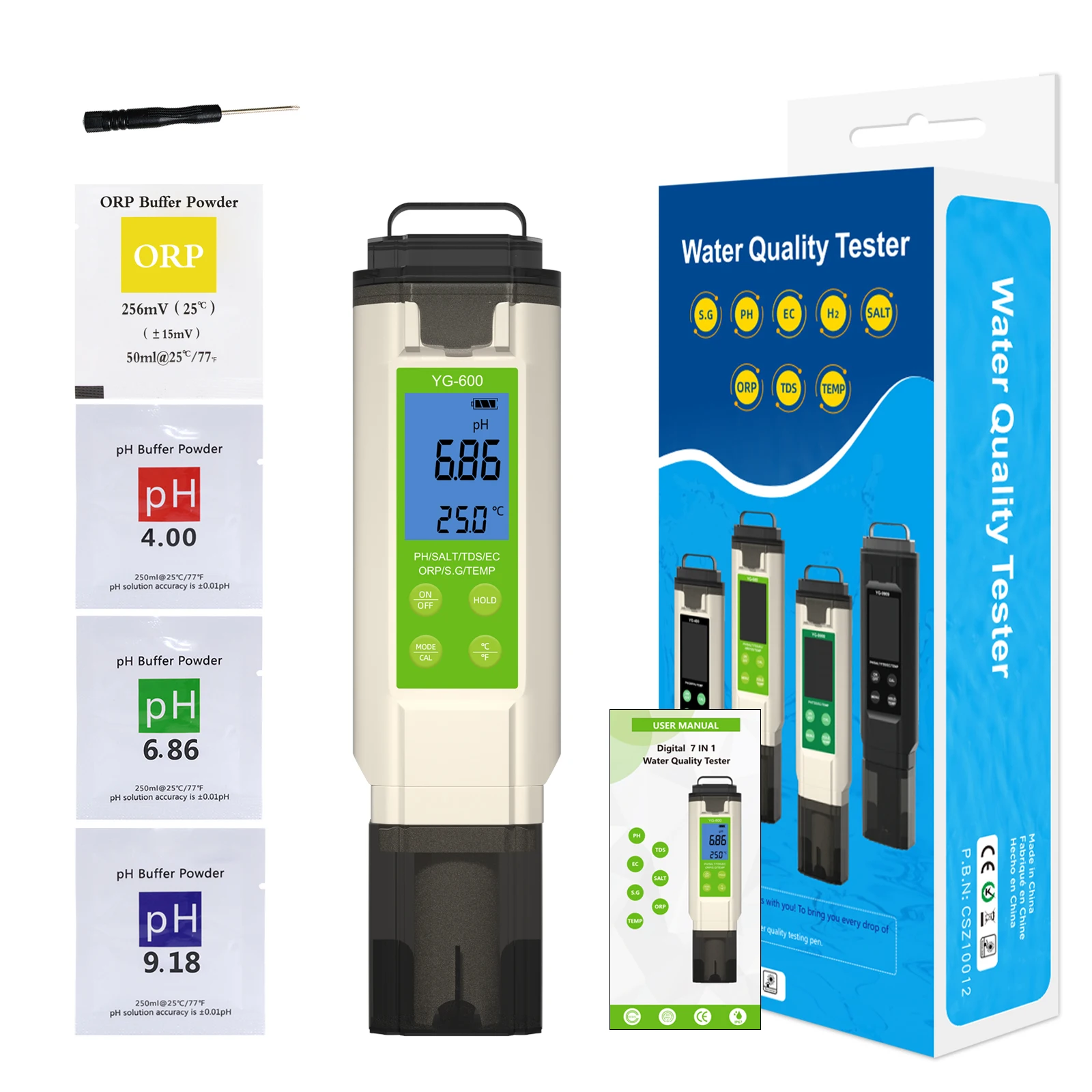 2025 7-in-1 Digitale PH Salinità Temp ORP TDS EC Tester di qualità dell'acqua Risoluzione 0,01 per acquario Piscina idroponica