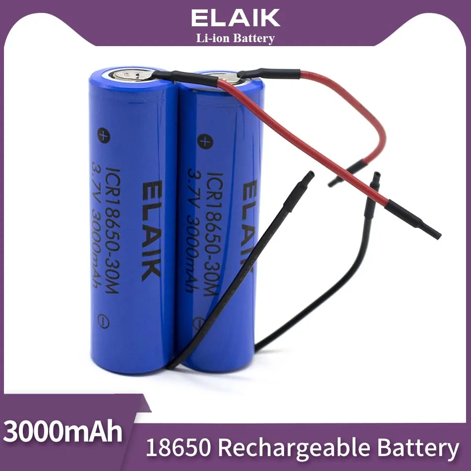 ICR18650-30M Large Capacity Rechargeable Lithium Battery 3.7V 3000MAH Suitable for All Kinds of Electronic Products+DIY Line