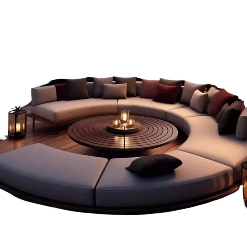 

High-end outdoor villa teak sofa waterproof and sunscreen coffee table sofa combination hotel homestay garden arc booth