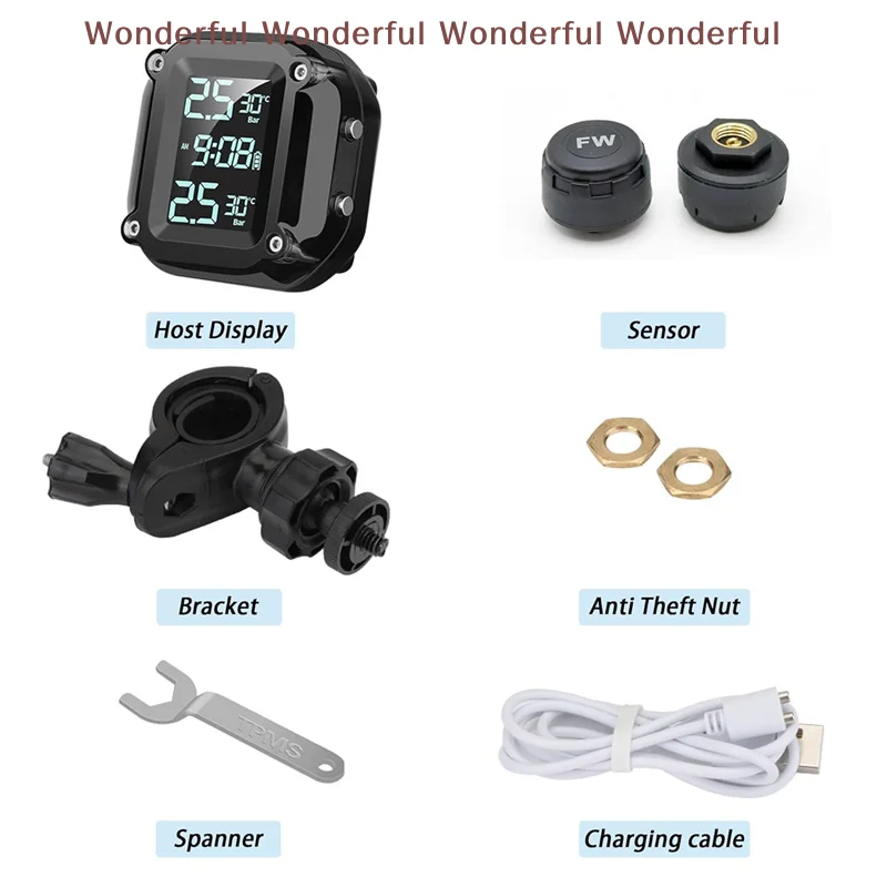 2 External Sensors 5 Alarm Methods M5 Motorcycle TPMS Wireless Motorbike Tyre Pressure Monitoring Alarm System