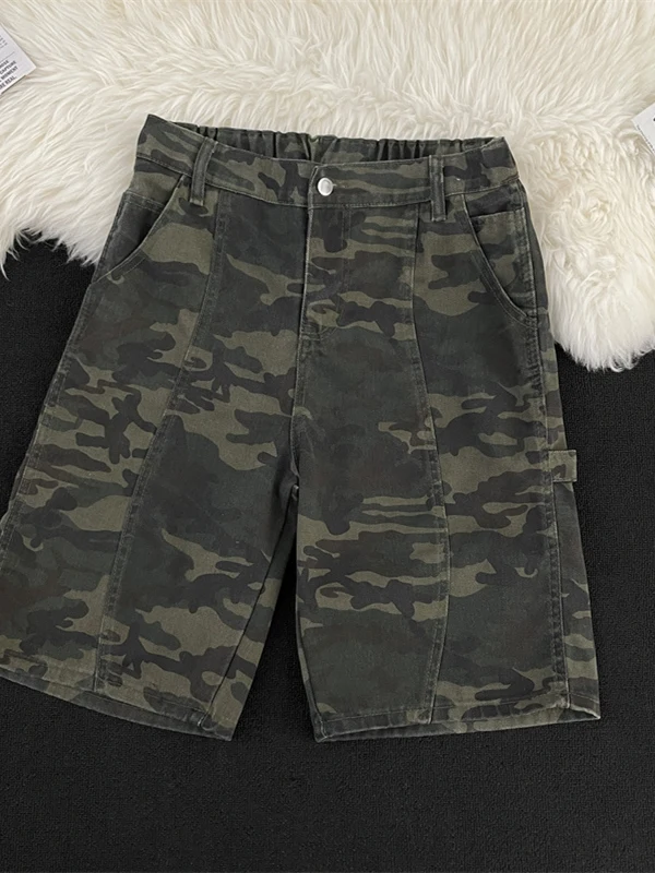 

Retro Camouflage Denim orts Men's Summer Thin Loose Sli Five-Point Workwear Casual Pants Korean Trendy Brand Straight Leg