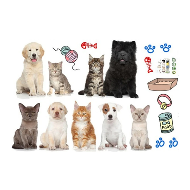 

Lifelike Kitty Cat Doggy Dog 3D Vinyl Mural Stickers on the Wall Cabinet Home Decoration for Room Cute Pet Wallpaper