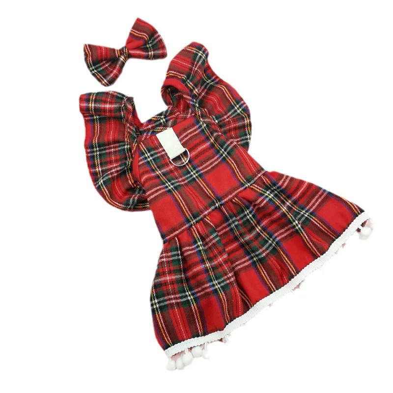 

Pet red skirt, cat and dog clothing Plaid skirt, red plaid clothing.