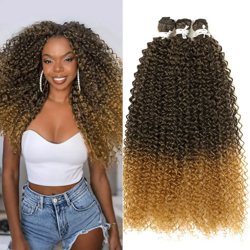 

Наборы синтетических кудрявых волос 28 дюймов, афро-кудри, органическое волокно, пряди для наращивания волос Джерри, 70 см