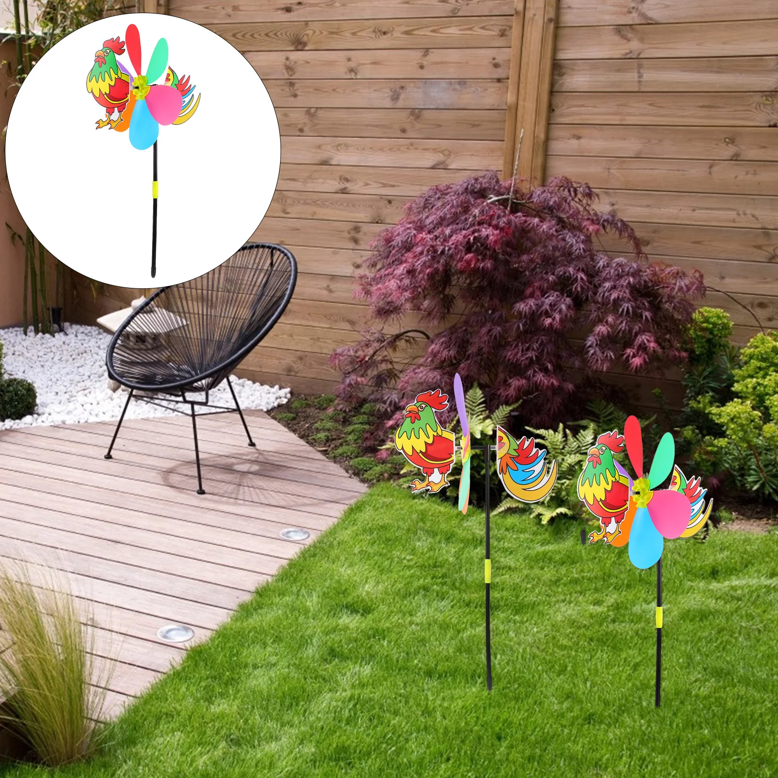 Moulin à vent de jardin 3D, 3 pièces, coq, décoration en plastique légère pour cour, pelouse, Patio, cadeau amusant en plein air pour enfants