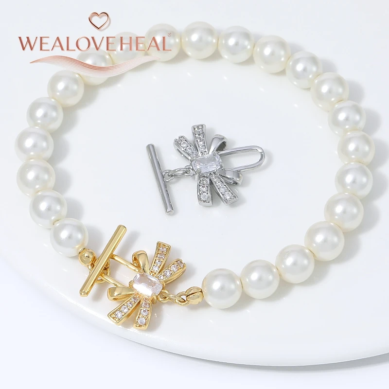18K vergoldeter Schleifenverschluss mit Mikro-Pavé-Zirkonia und rechteckigem Mittelstein für DIY-Armband- und Halsketten-Schmuckherstellung. – Detail 15
