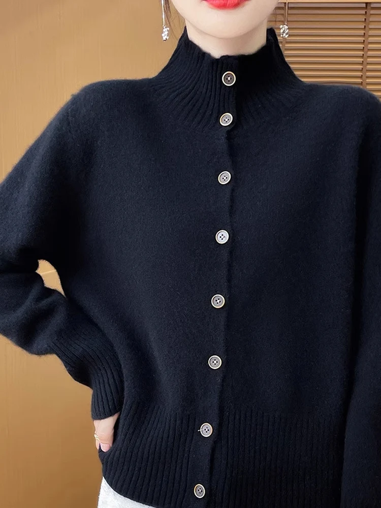 Retro High Ne Camere Knitwear Casual Outerwear Autumn Winter Top Women's Faion Commute Loose Fit Long Sve Warmth