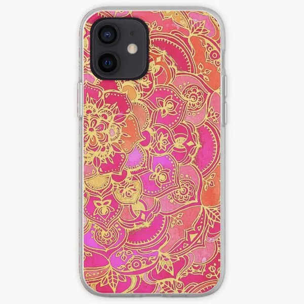 Hot Pink And Gold Baroque Floral Pattern  Phone Case Customizable for iPhone 6 6S 7 8 Plus X XS XR Max 11 12 13 14 Pro Max Mini