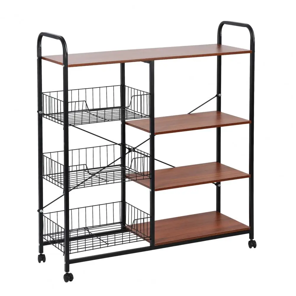 

Kitchen Baker Rack, Vegetable Basket Storage Shelf, 4 Tier Stackable Storage Basket with 360 Degree Wheels,