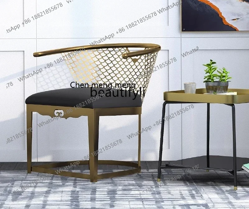 B178 New Chinese-style armchair three-piece set, surrounding chair modern simple stainless steel Taishi chair, light luxury furn