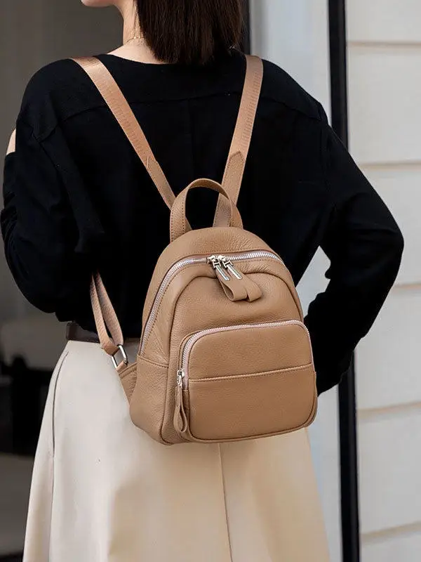 Leather Backpack Women's 2026 New Fashion All-Match Travel Backpack Commuter Small Bookbag First Layer Cowhide