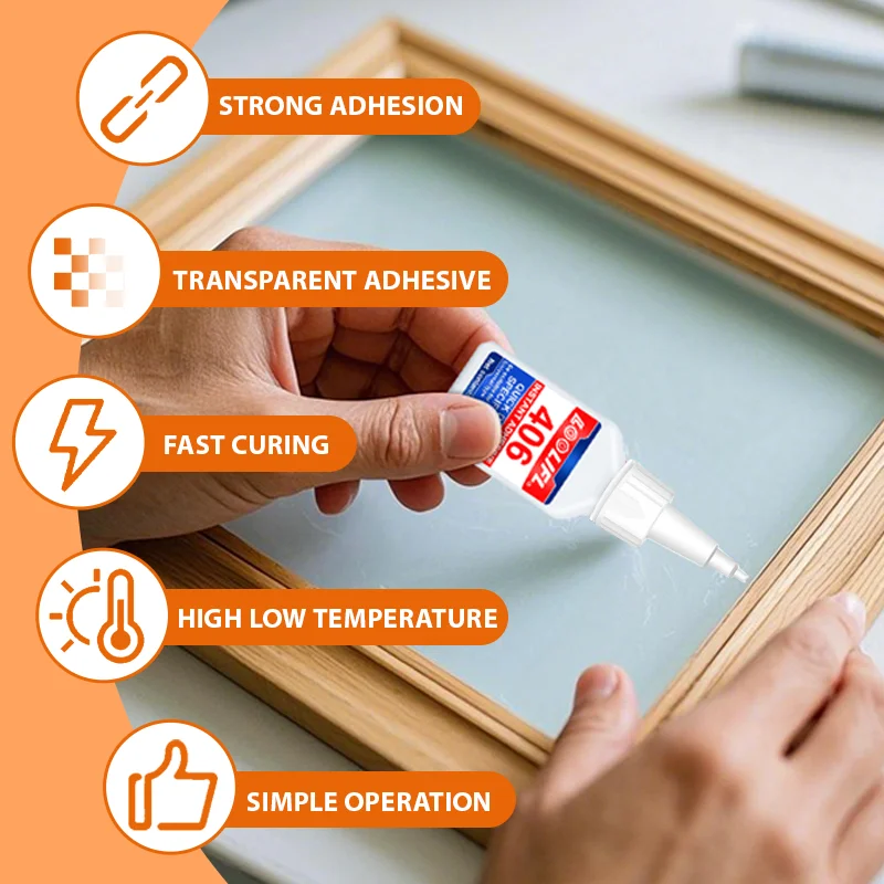 

406 super glue, fast-drying cyanoacrylate super glue and universal quick repair of all kinds of glass are safe and harmless.