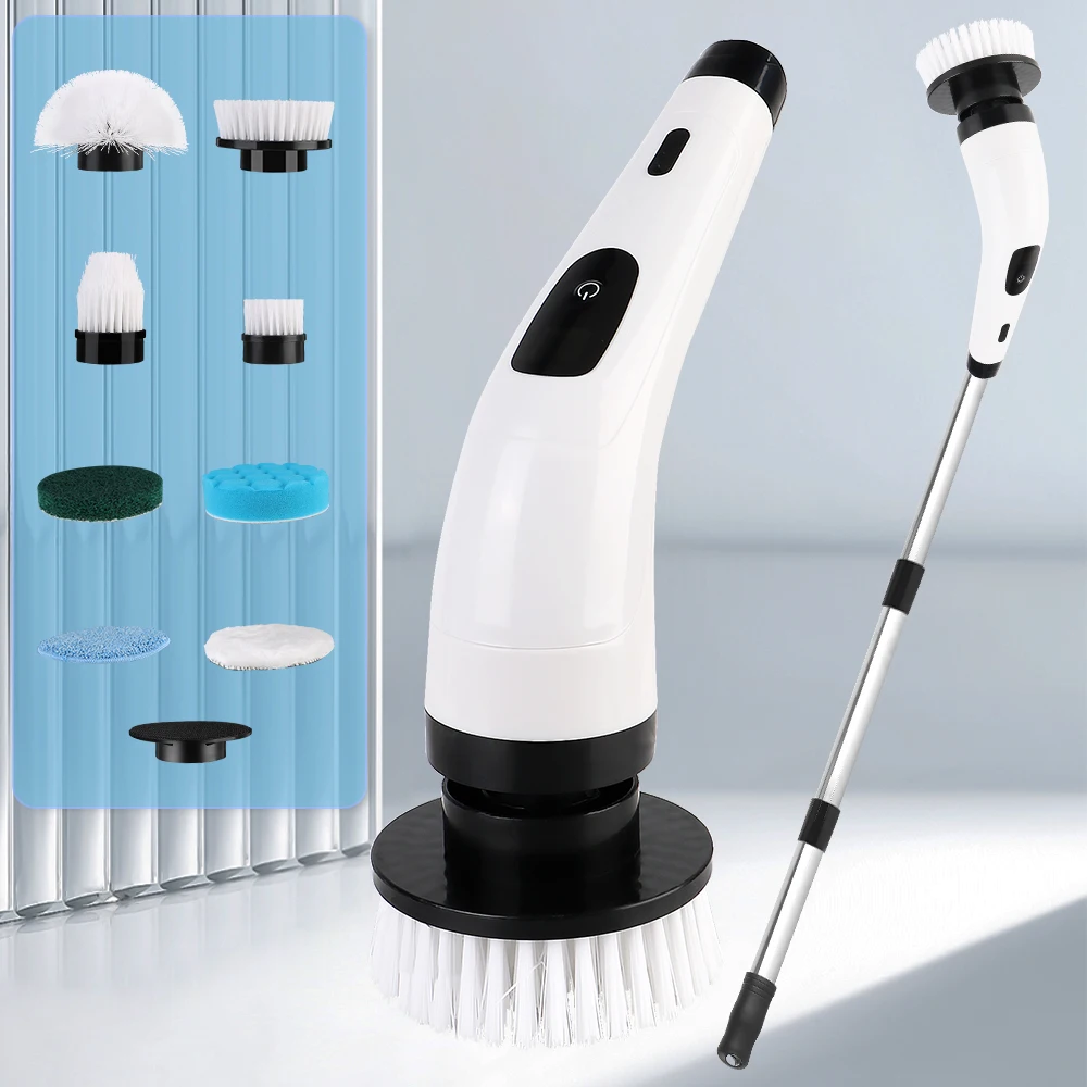 

Беспроводная щетка для ванны 8 в 1, электрическая щетка для мытья ванной комнаты, щетина, губка, тканевые щетки, бытовой инструмент для чистки кухни, портативный