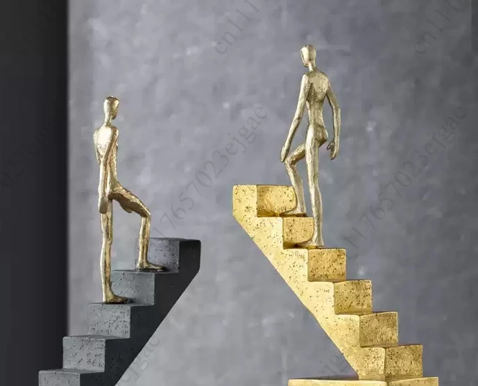 Resin Handicraft Figure Sculpture Staircase Ladder Golden Man Abstract Decorative Figurines Room Decoration Accessories