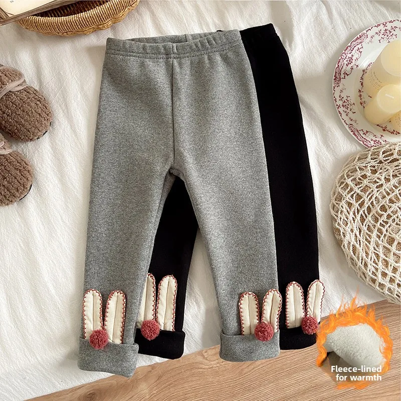 

Girls Fleece Lined Base Layer Pants Casual Trousers Autumn Winter Korean Style Outdoor Long Pants Versatile Little Girl's Loo...