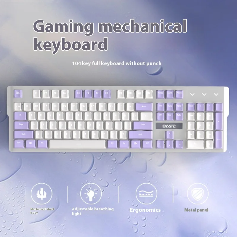 Bastc Snow Moon Dreamy Purple Mechanical Keyboard With Wired Green Axis Tea Axis Black Axis Esport Game Computer And Emits Light