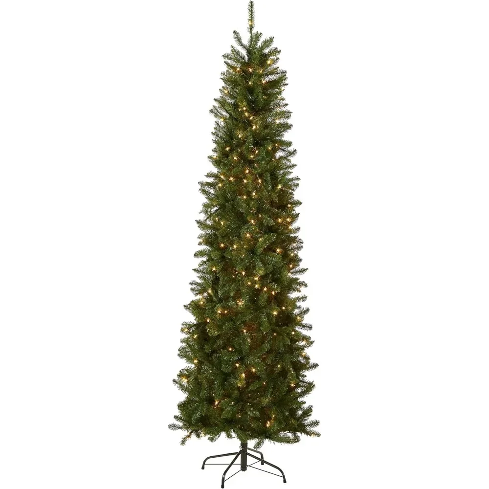 

Artificial Pre-Lit Slim Christmas Tree, Green, Kingswood Fir, White Lights, Includes Stand