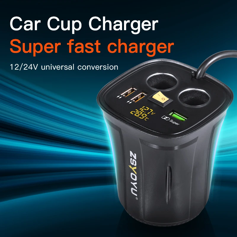 2 Socket Cigarette lighter Splitter Power Adapter 12V Outlet 5 In 1 Super Fast Charging Usb Car Charger Accessories For Vehicles