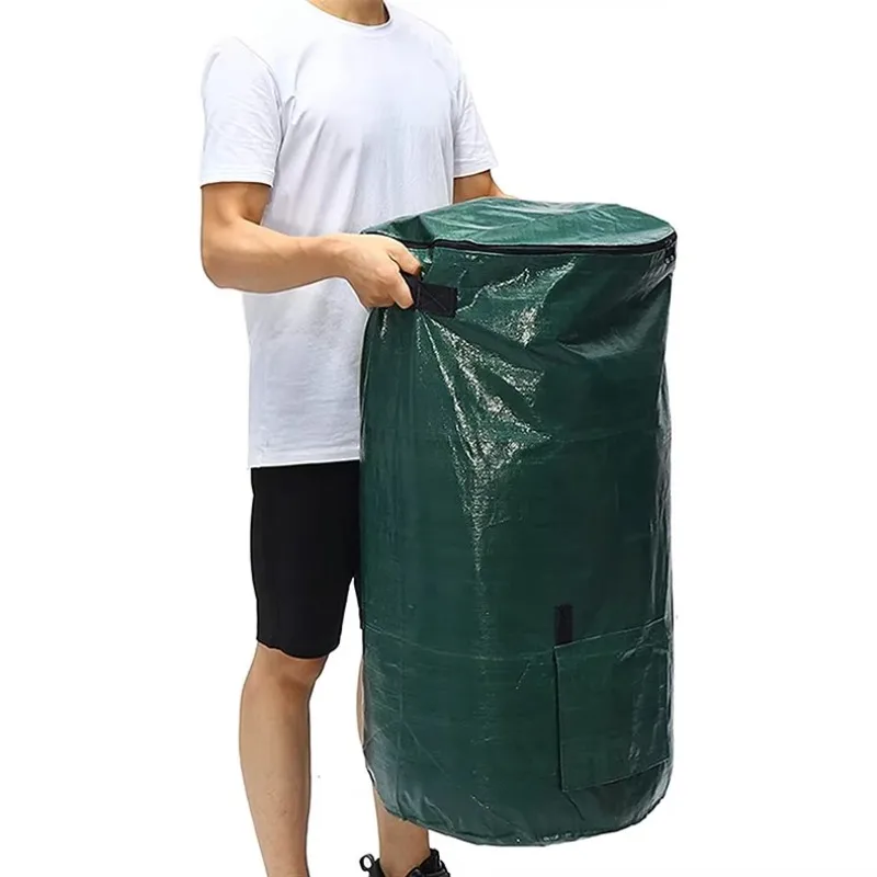 1 Pack 34 Gallon Compost Bin Bag With Sunroof Zippered Lid And Handle Reusable Yard Garbage Lawn Bag