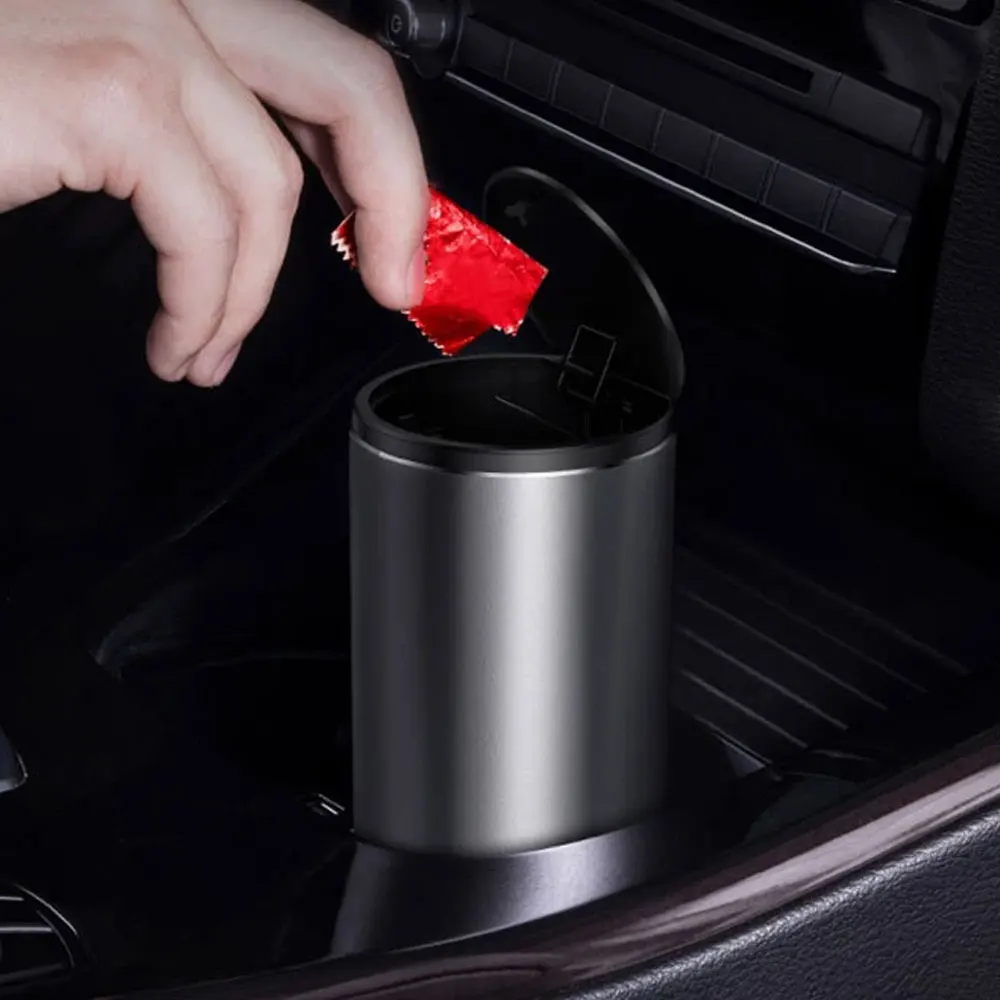 Car Trash Can Multifunction with Lid Small Cup Holder Door Pocket Garbage Can Bin Trash Container Fits Auto Home Office, Black