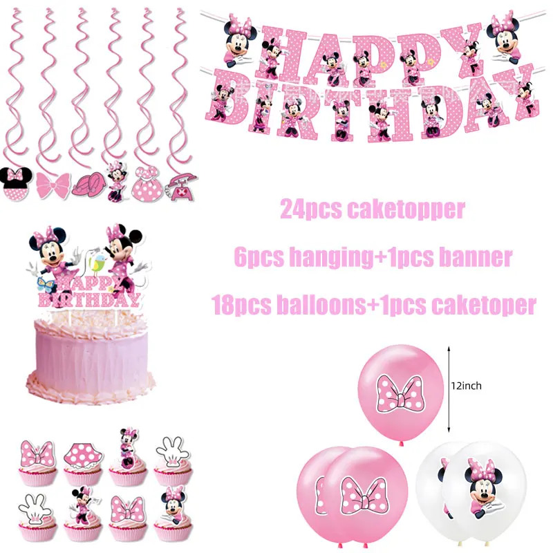 Minnie Mouse Birthday Decoration Tableware Tablecloth Backdrop Happy Birthday Minnie Balloons Party Favors Party Favors Kids