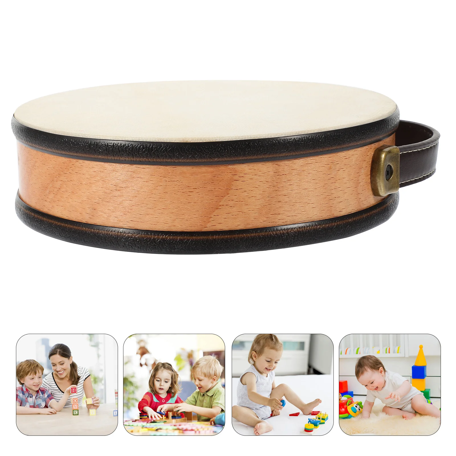 

Children's Toy Tambourine Toddler Toys Percussion for Kids Handheld Drum Bell Musical Instrument Wood Baby Birthday Party Favor