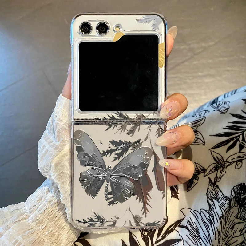 Schmetterling Blumen Handyhülle für Samsung Galaxy Z Flip 7 FE 6 5 4 3 5G Hard Clear Folding Cover für Samsung Z Flip6 Flip5 Flip4
