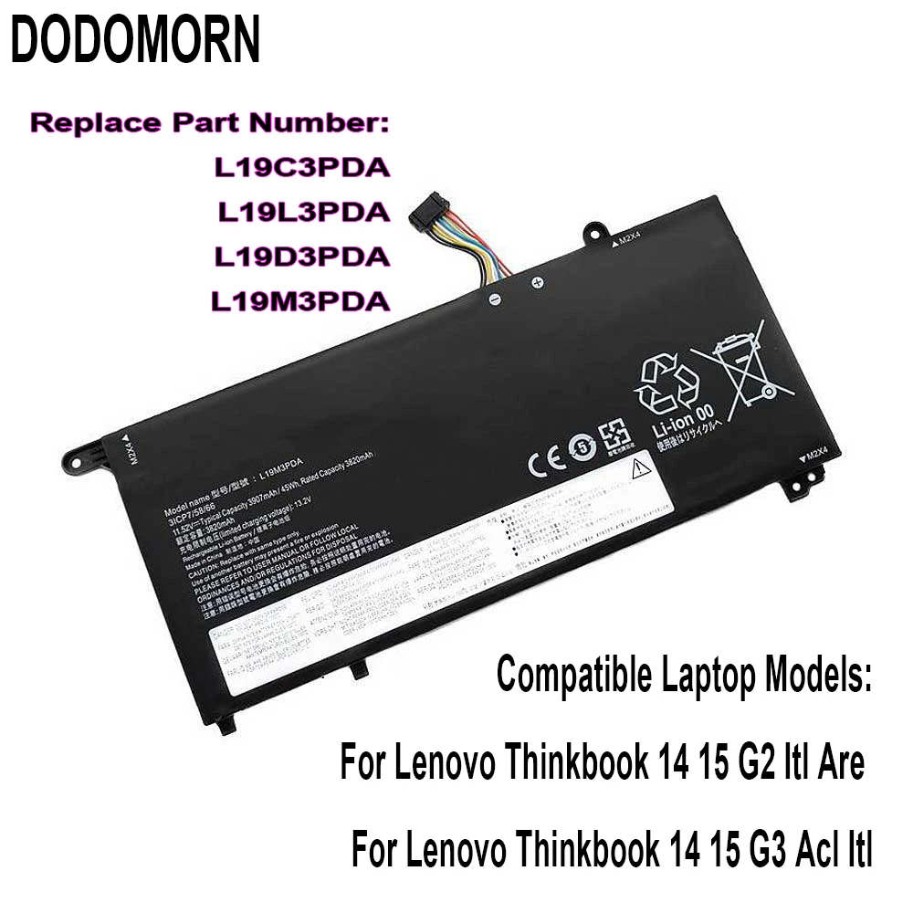 L19D3PDA Laptop Battery For Lenovo ThinkBook 14 15 G2 G3 G4 K4E-ARE ITL Replace L19C3PDA L19L3PDA L19M3PDA