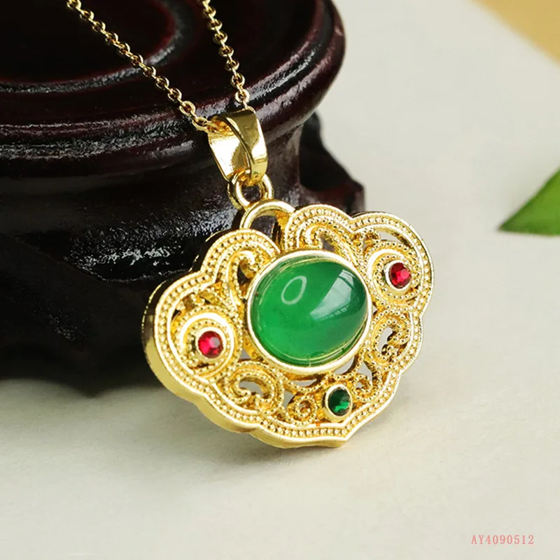 

Natural chalcedony pendant agate ruyi necklace retro jewelry
