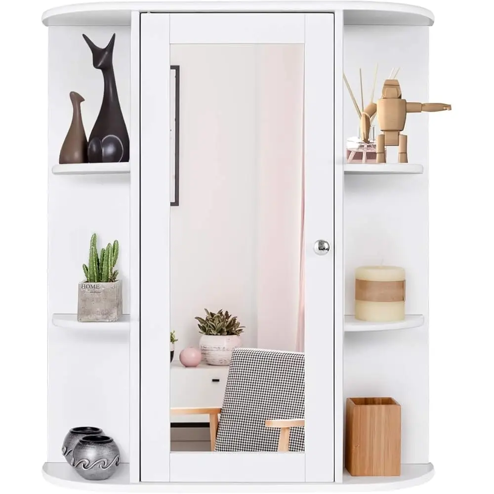 

Bathroom Medicine Cabinet, Wall Mounted Storage Organizer With Mirror And Adjustable Shelf Hanging Wall Mirror Cabinet With 6