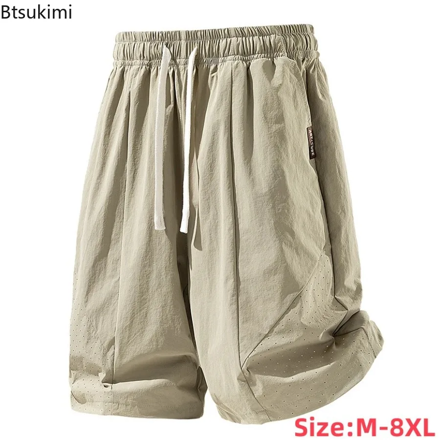 New Mens Fashion Casual Plus Size Ice Silk Short Pants Summer Male Quick-drying Solid Color Breathable Shorts Male Big Size 8XL