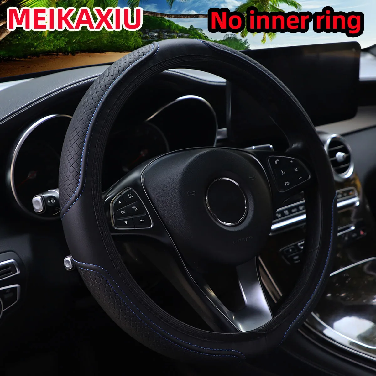 PU Leather Embossed Steering Wheel Cover 14.5-15 Inch round Rimless Design for All Seasons Men Women Cars image 6