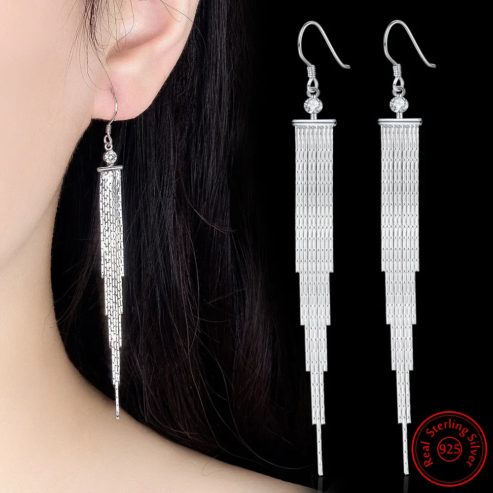 Fanqieliu High Quality Women's 925 Sterling Silver Fashion Jewelry Long Multilayer Crystal Drop Earrings New FQL21274