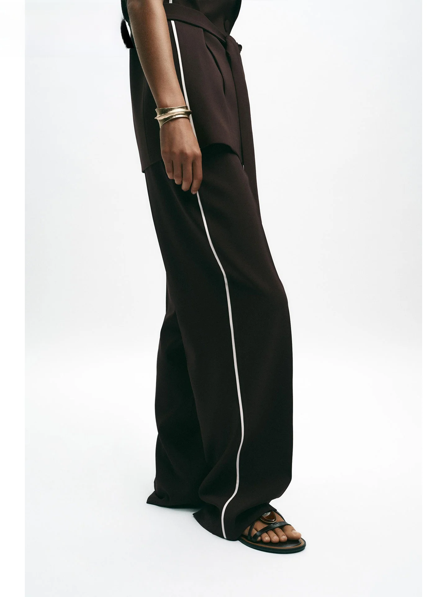 ZAPRHA High Waist Striped Casual Pants for Women Autumn 2025 Color Blo Side Stripe Decorative Straight Leg Trousers