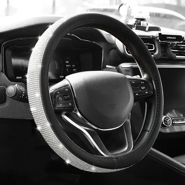 Bling Bling Diamond Rhinestones Crystal Car Steering Wheel Cover PU Leather Auto Accessories Case Car Styling