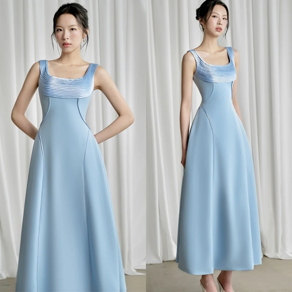

Customized Fashion Blue Jersey Evening Dresses Exquisite Strapless Sleeveless Homecoming Dresses Temperament Party Gowns
