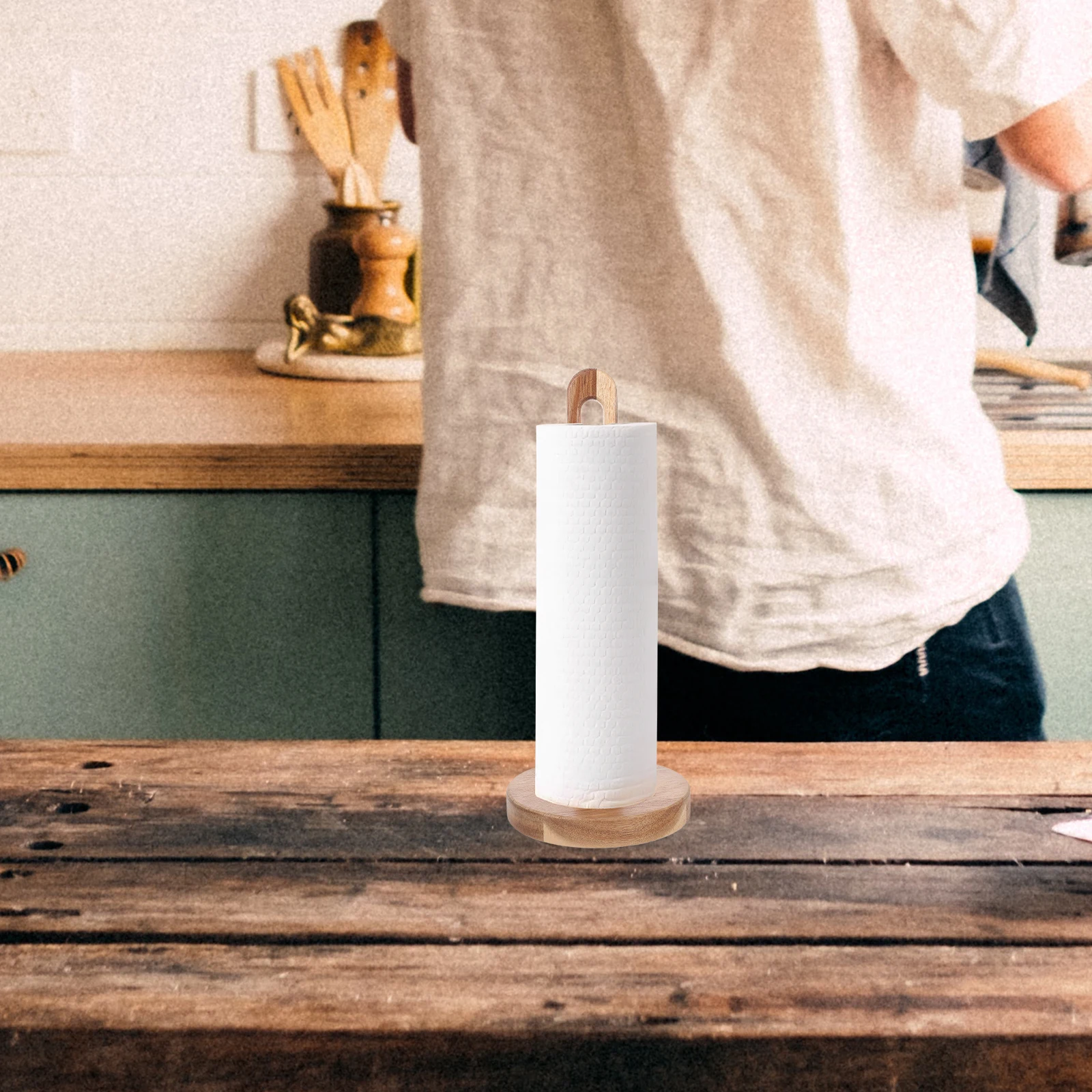 

Wooden Paper Towel Holder Solid Wood Space Saving Design for Kitchen Bathroom Paper Towel Organizer Stand Up Holder