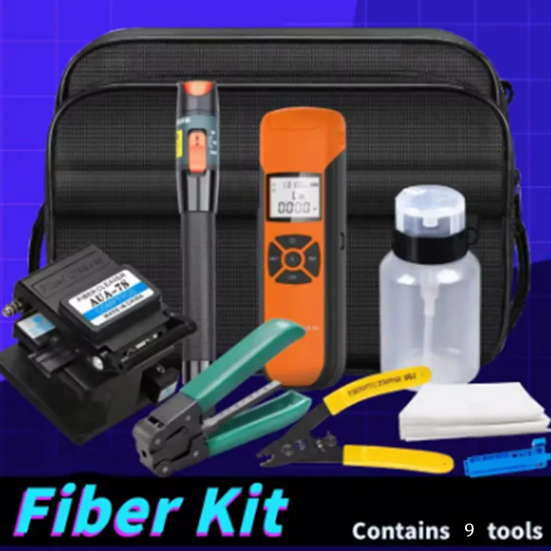 FTTH Fiber Optic Tool Kit AUA-7S Fiber Cleaver with Fiber Optica Power Meter and10mW Visual Fault Locator 3ports stripper