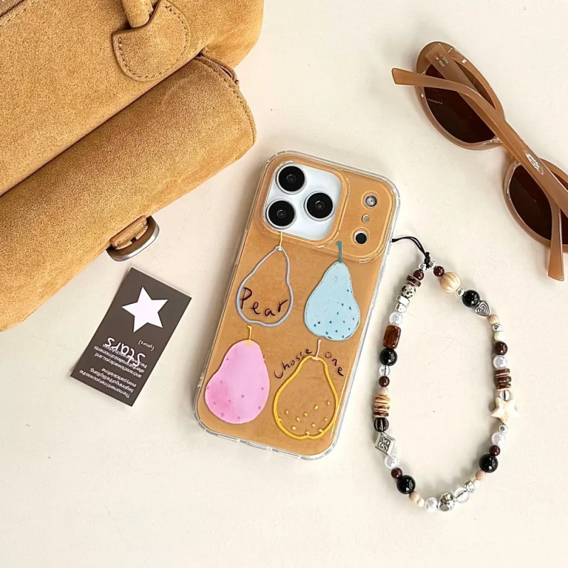 

Simple Four Pear Apple Phone Case CompatibleiPhone17/16PROCartoon Bracelet15/14Durable and Anti-drop