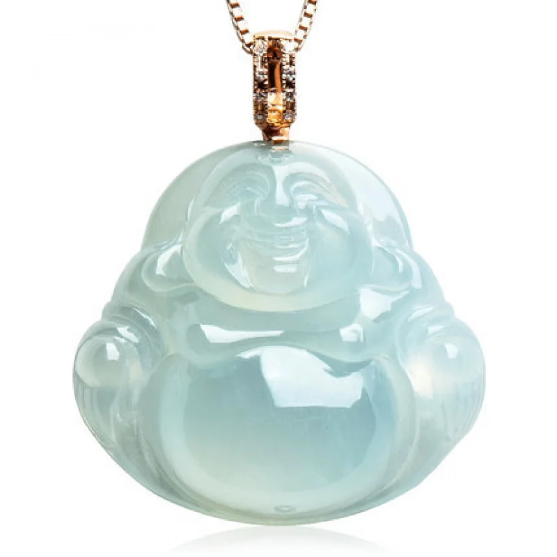 Natural Myanmar A- Level Jade-like Smiling Buddha Pendant with Certificate Factory Ladies