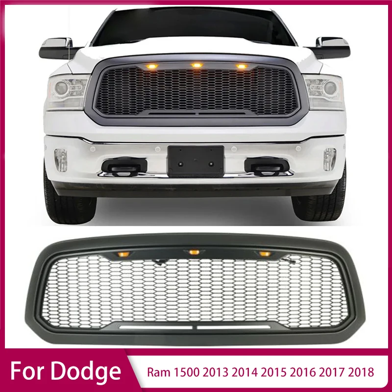 

Front Grill for Dodge Ram 1500 2013 2014 2015 2016 2017 2018 Hood LED Light Upper Honeycomb Billet Faceflit Refit Auto Parts