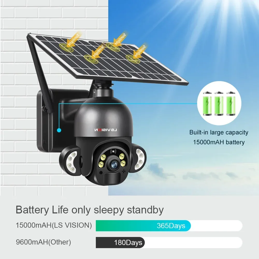 LS VISION 4MP WiFi cámara de seguridad Solar al aire libre 4G ranura para tarjeta Sim detección PIR conversación bidireccional IP66 cámaras de