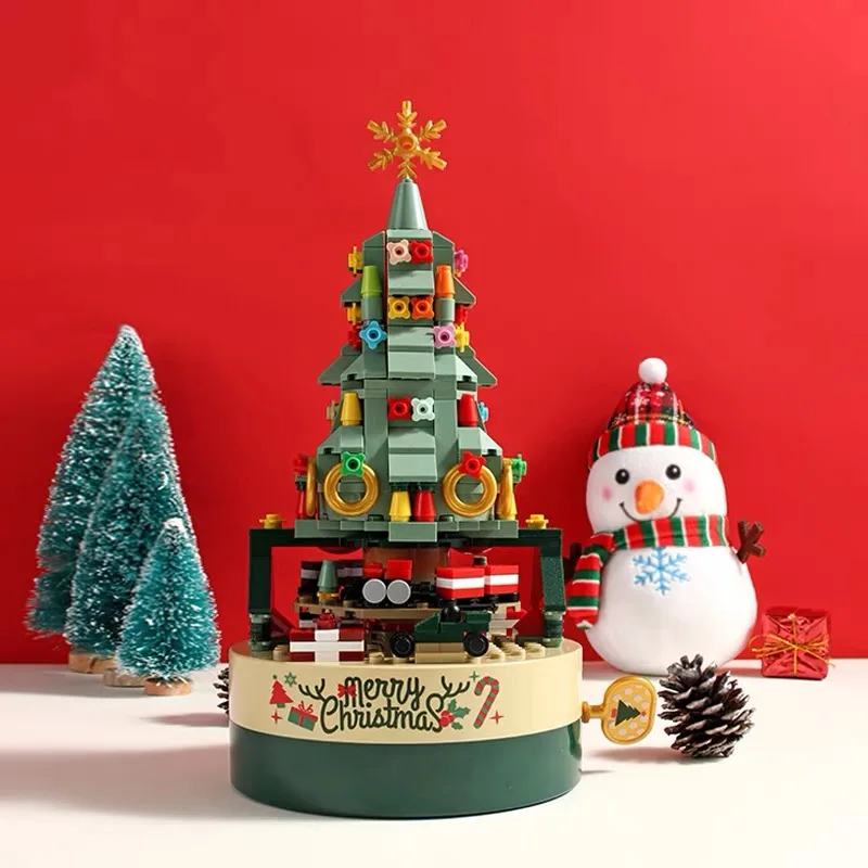 Christmas Tree Building Block Music Box Rotating Octave Box Educational Assembly Decoration Christmas Gift
