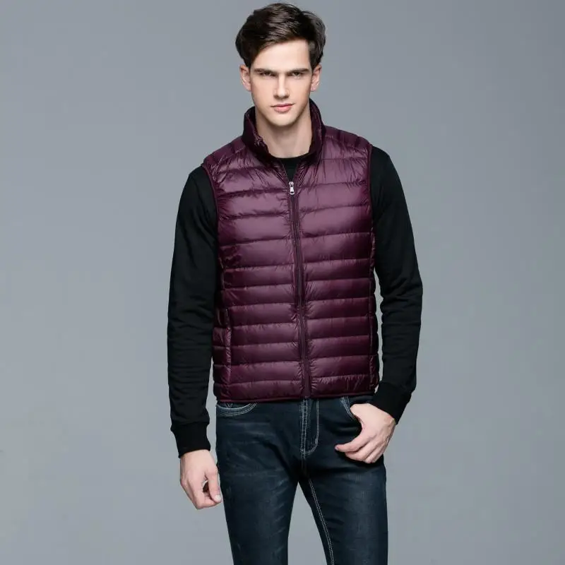 Men Vest Down Coats Solid Down Vests Stand Collar Zipper Cardigan Spliced Loose Fit Slight Strech Autumn Winter Casual Pockets