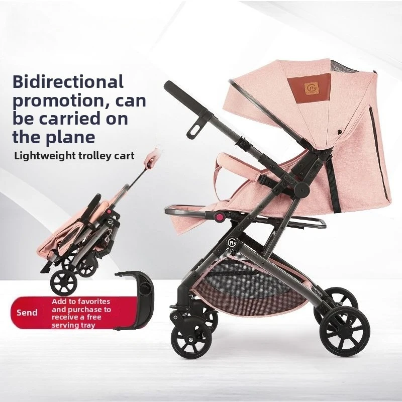 

Lightweight Two-Way Baby Stroller Foldable Sit & Lie Down Infant Pram Four-Wheel Shock-Absorbing Pushchair One-Button Fold