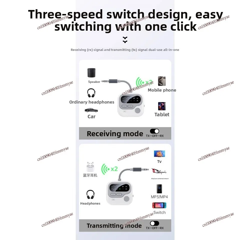 Digital Display Bluetooth 5.4 Audio Receiver Transmitter TF Card Stereo Aircraft Car
