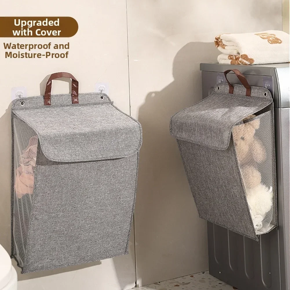 1pc Foldable Laundry Hamper Large Capacity Storage Basket With Lid  Multifunctional Punch Hanging Washing Clothes Basket