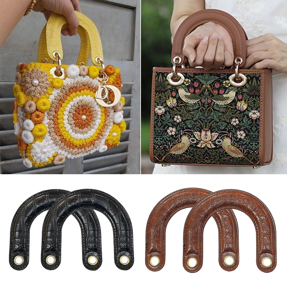 2pcs U-Shape Handbag Handle for DIY Lady Purse PU Leather Replacement Purse Handles for Handbag Handcrafted Bag Accessories