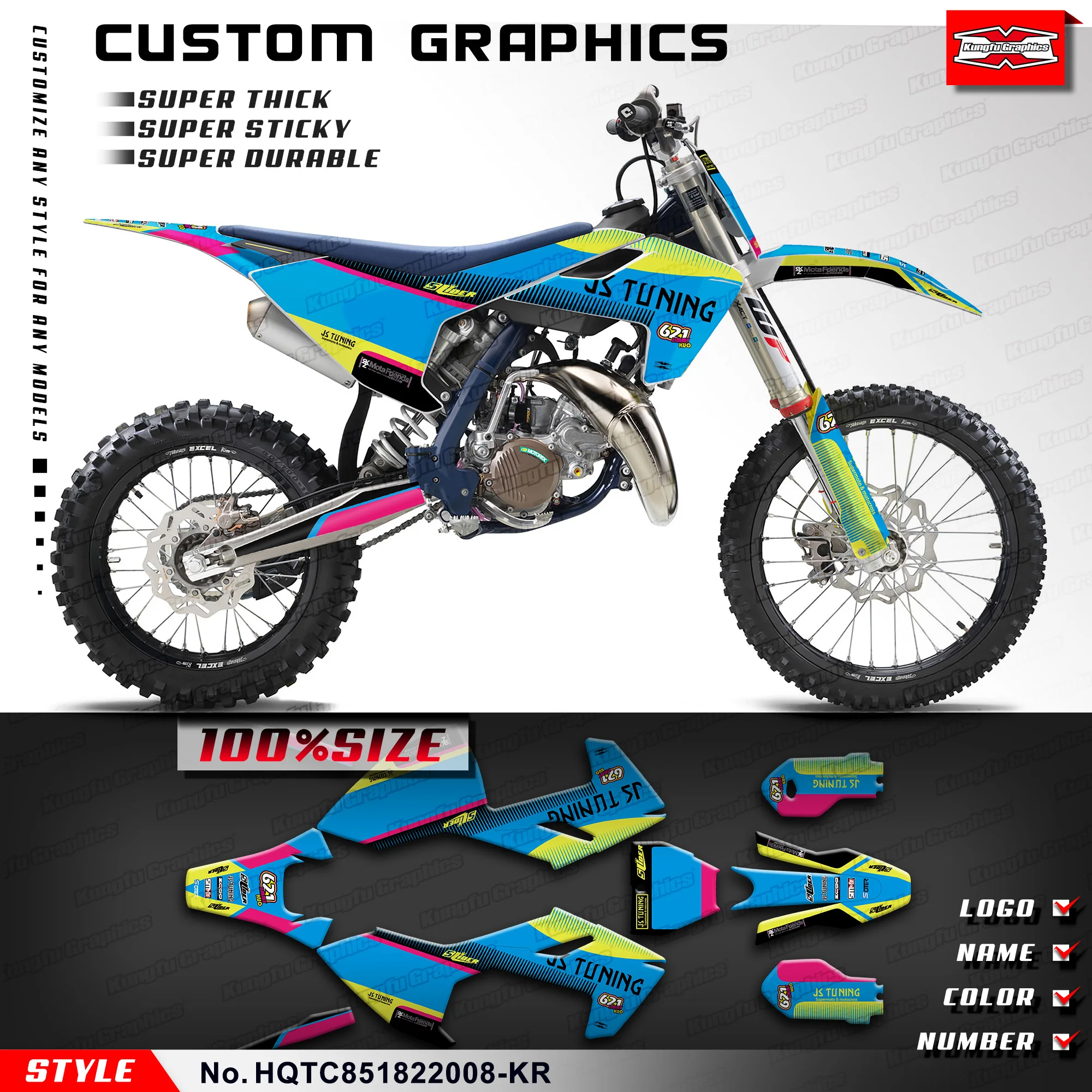 

KUNGFU GRAPHICS Stickers Set Motorcycle Decals for Husqvarna TC85 TC 85 2018 2019 2020 2021 2022 2023 2024, HQTC851822008-KR